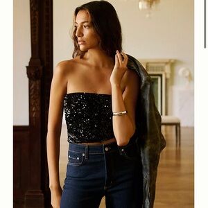 Anthropologie Black Sequin Strapless Top NWT